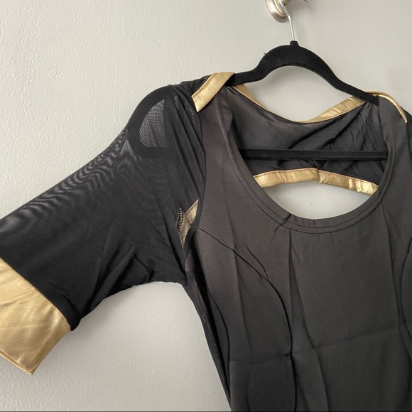 Black Dress with Mesh and Gold Trim Detail - Picture 4 of 8